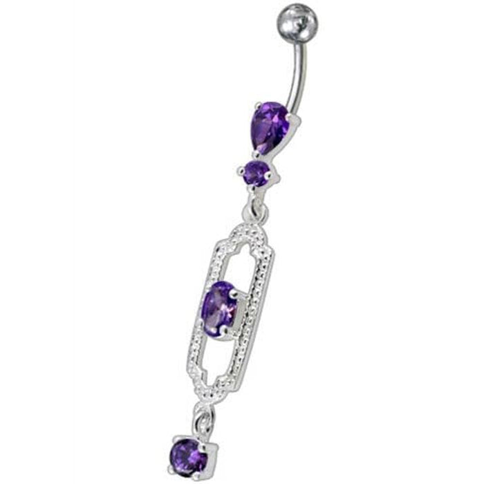 Fancy  Jeweled Dangling Curved Bar Navel Ring