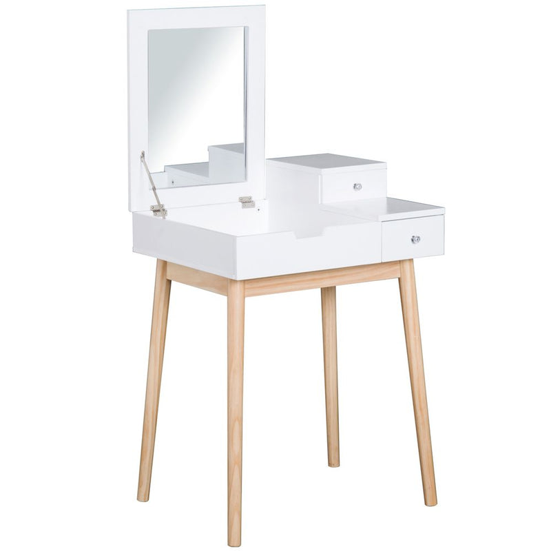 HOMCOM Dressing Table Desk Flip-up Mirror Multi-Purpose Large Space 2 Drawers Modern - White