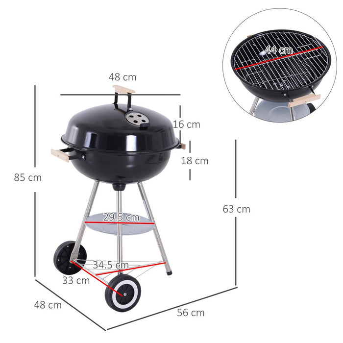 Outsunny BBQ Grill, 85H cm - Durable Steel Construction, Porcelain Enamel Lid, Air Vents, Generously Sized Grill, One-Touch Cleaning System