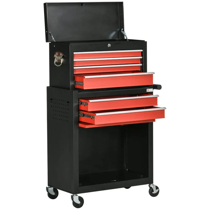 6 Drawer Tool Cabinet Cart Workshop Trolley on Wheels Lockable Roll Cab Black