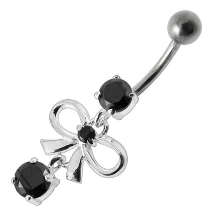 Fancy Bow Shape Jeweled Dangling Navel Ring