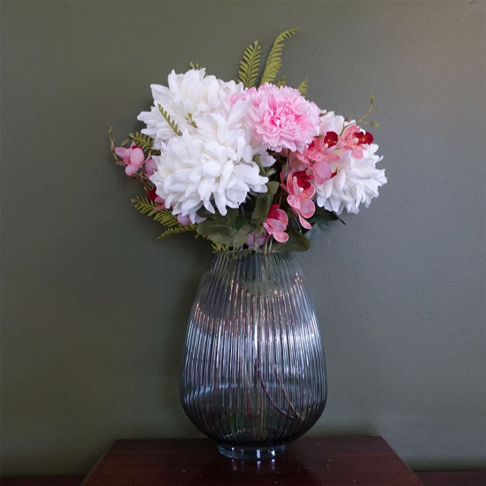 Exquisite 60cm Artificial Chrysanthemum & Orchid Display with Glass Vase - High Quality & Easy-to-Arrange