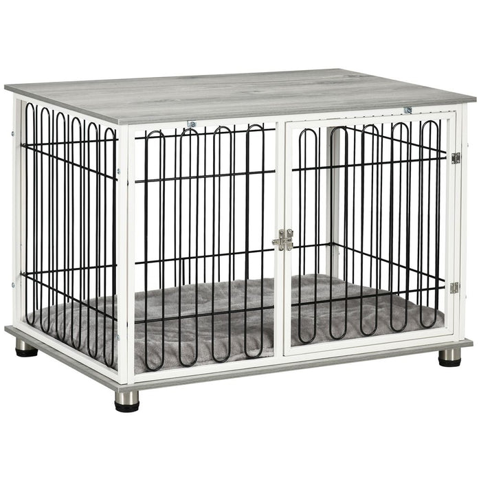 PawHut Dog Crate Furniture End Table w/ Soft Washable Cushion, Lockable Door