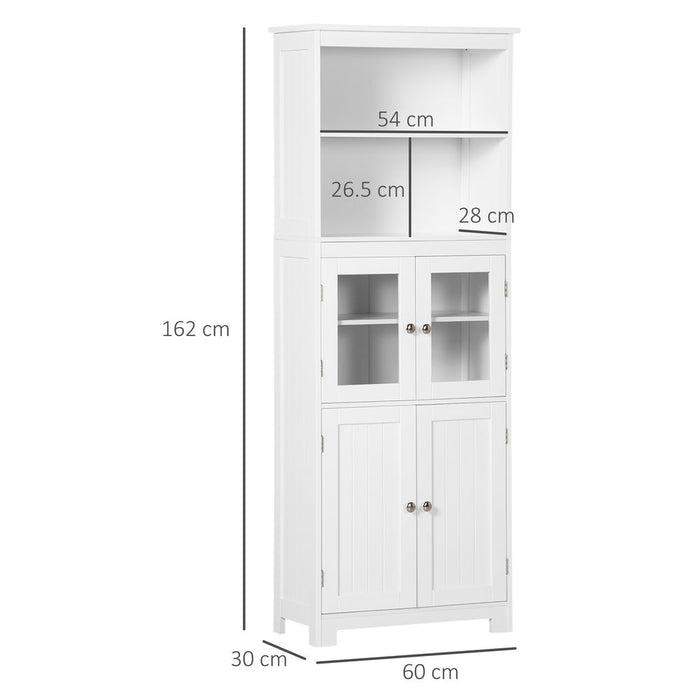 HOMCOM Kitchen Storage Cabinet w/ Adjustable Shelves, Glass Doors, White