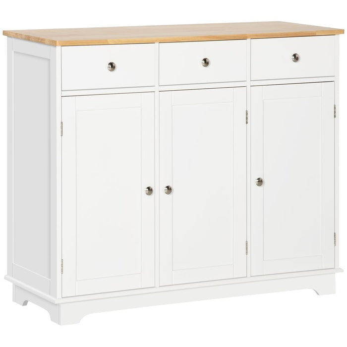 Premium Rubberwood Sideboard - White, Buffet Drawers, Adjustable Shelves - High Quality Storage Solution