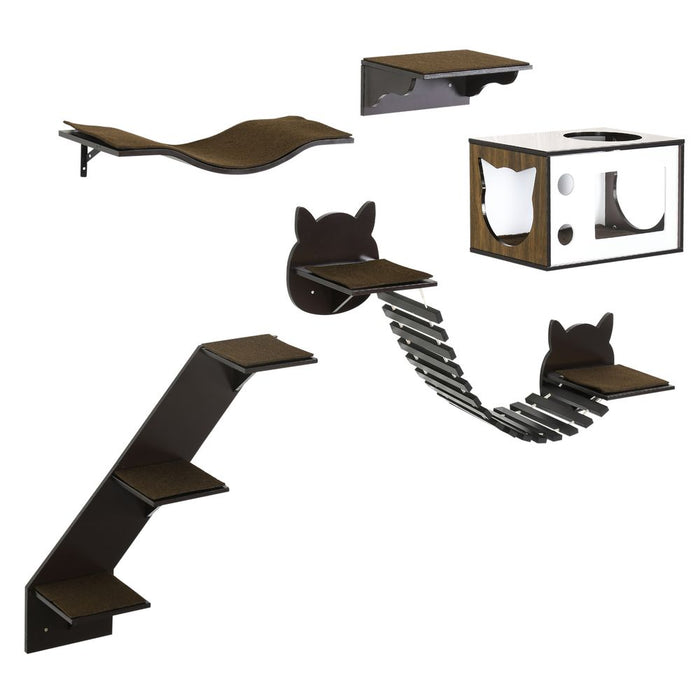 Premium 5-Piece Cat Wall Shelves w/ Curved Platform, Cat House, Bridge, Stairs ? Best Quality!