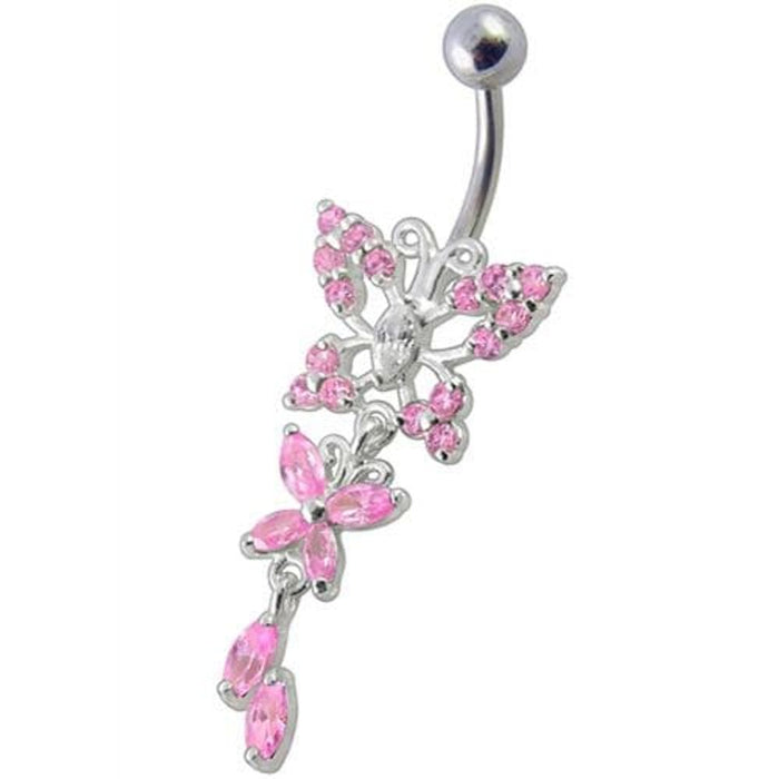 Fancy Jeweled Butterfly Dangling Navel Ring