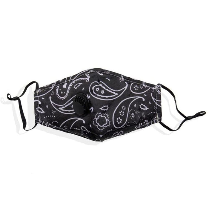 Termin8 Adult Face Mask with Valve - Paisley Black: High-quality, breathable, and comfortable mask for maximum protection. Reusable and washable. Filters included. Adjustable straps for a perfect fit.