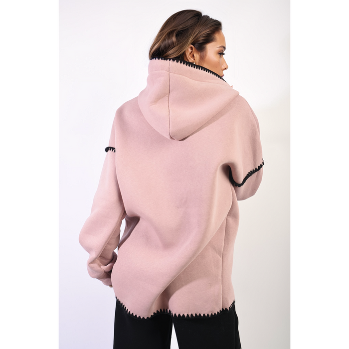 Bella Blanket Stitch Knitted Hoodie - Cozy and Stylish for Chilly Days!