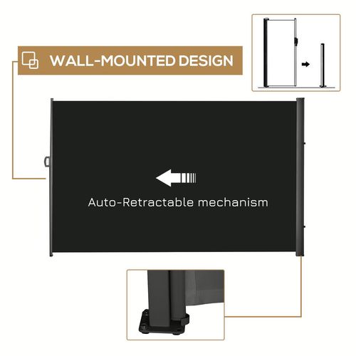 3x2M Retractable Side Awning Screen Fence Patio Privacy Divider Black