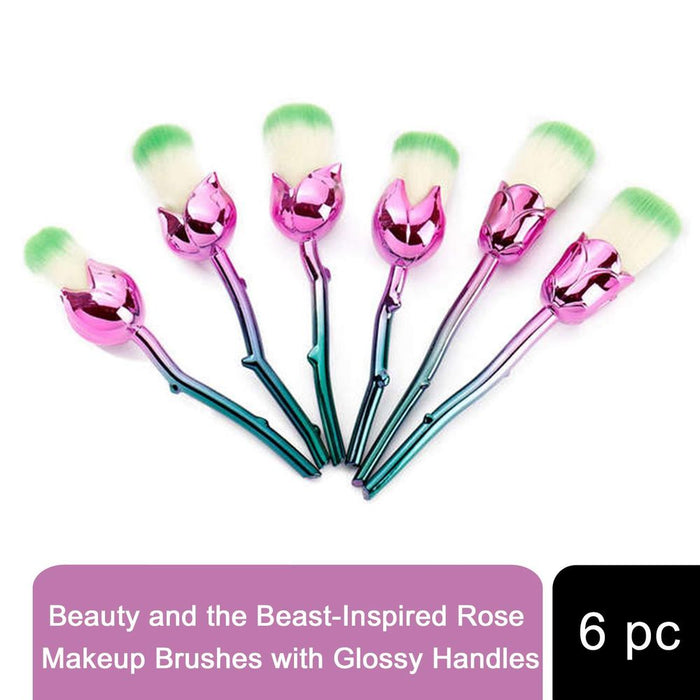 Beauty and the Beast Rose Makeup Brushes - High Quality, Portable, 6pc Set