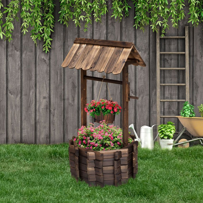 Wishing Well Planter Bucket, Rustic Wood Finish, Durable, Holds Multiple Plants, Fairy Tale Accent