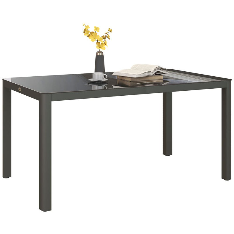 Outsunny Outdoor Dining Table for 6 - Glass Top, Aluminium Frame, Grey