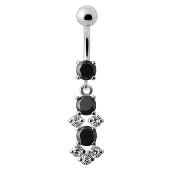 Fancy Jeweled Dangling SS Bar Belly Ring