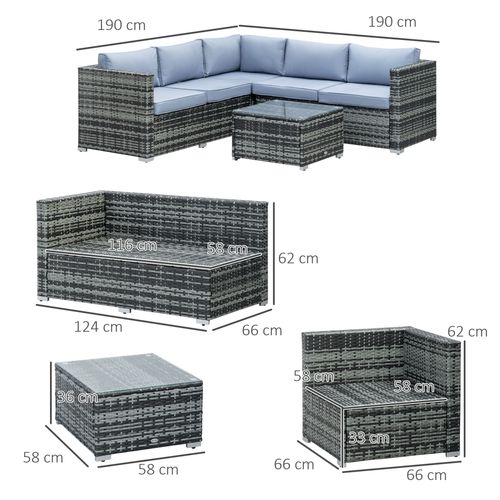 Outsunny 4 Pieces Rattan Furniture Sofa Set Chair w/ Corner Sofa Loveseat Grey