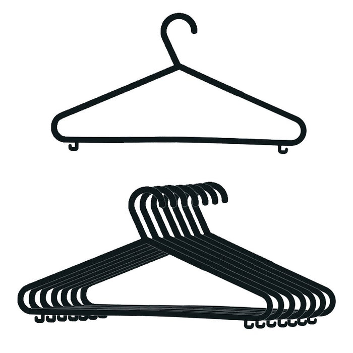 Premium Adult Black Plastic Hangers - Heavy Duty, Non-Slip, Coat, Clothes w/ Trouser Bar & Lips