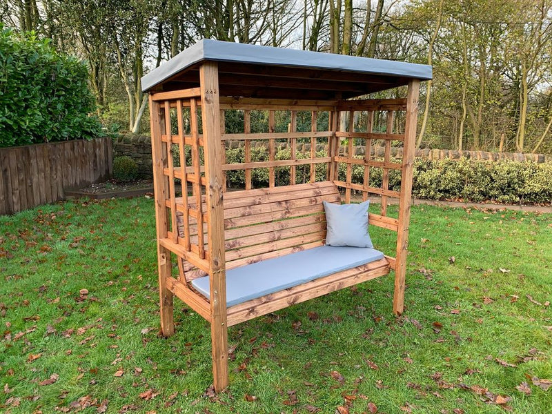 Premium Bramham Three Seat Arbour - Green/Grey/Burgundy - Waterproof & Hand-Finished - Made in Britain - 10-year Rot Free Guarantee