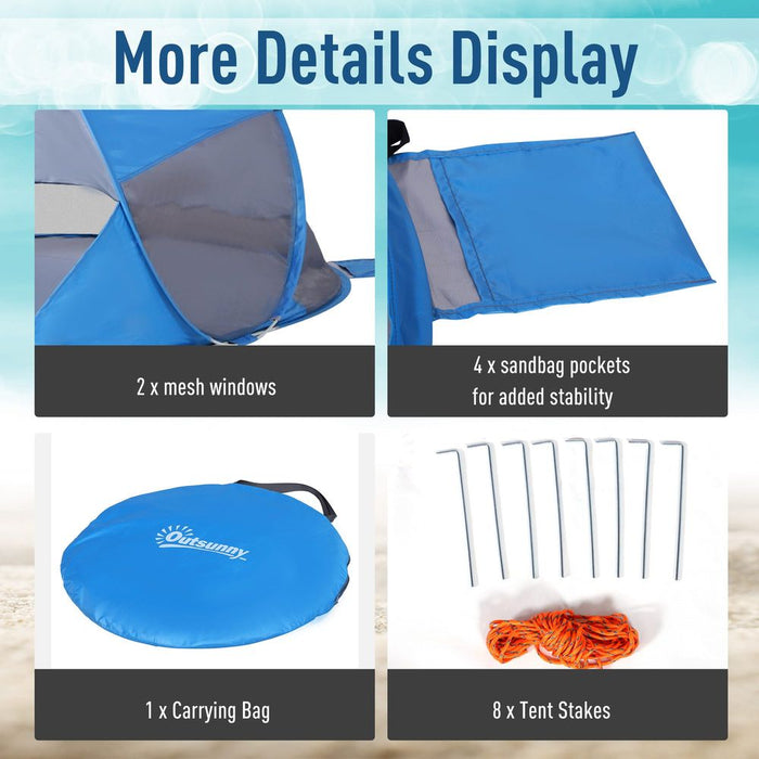 Outsunny 1-2 Person Pop up Beach Tent Hiking UV 30+ Protection Patio Sun Shade Shelter Portable Automatic - Blue