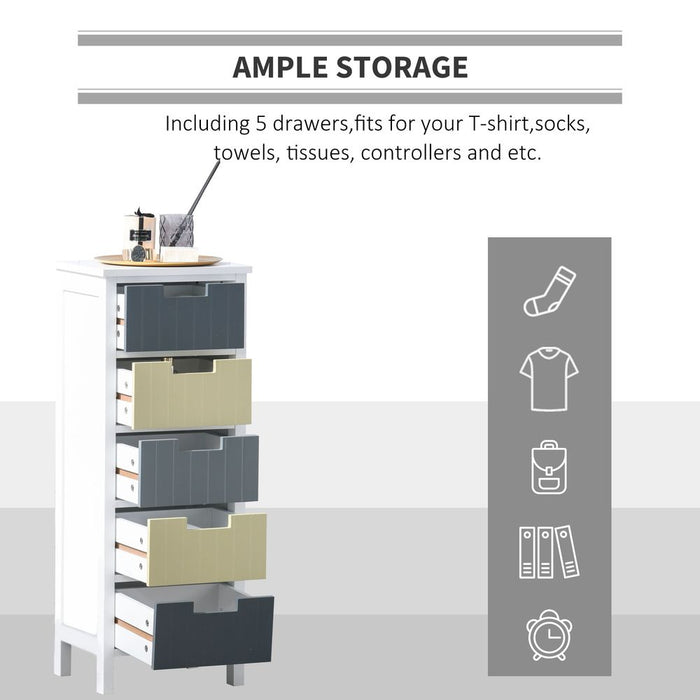 Simple 5-Drawer Storage Cabinet: Dining & Living Room - Multi-Colour Design, Handy Drawers, MDF Structure, Four Legs - 90.5H x 35L x 28Wcm