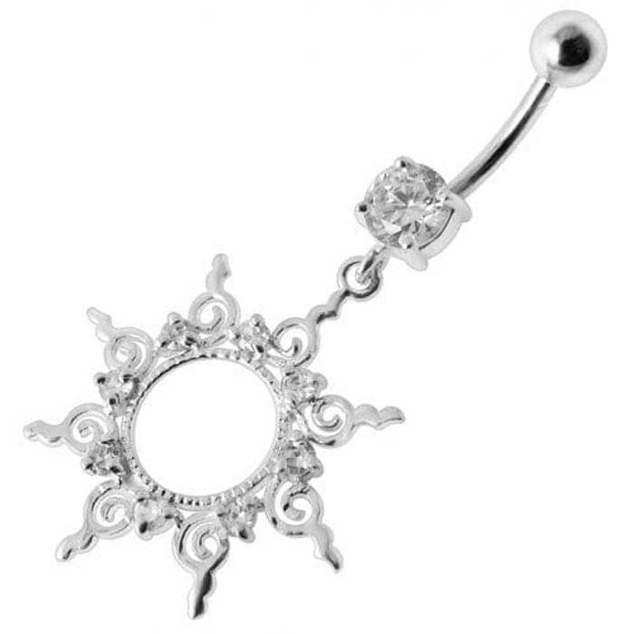 Fancy Silver Multi Jeweled STAR Dangling Banana Belly Ring