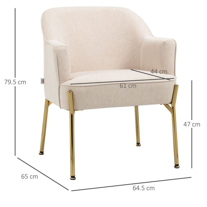 White Fabric Armchair Accent Chair | Metal Legs | Living Room & Bedroom | High Quality