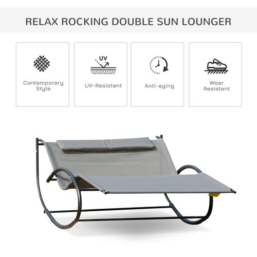 Double Hammock Chair Sun Lounger Swing Rock Seat Grey Rocker W/ Pillow Bed