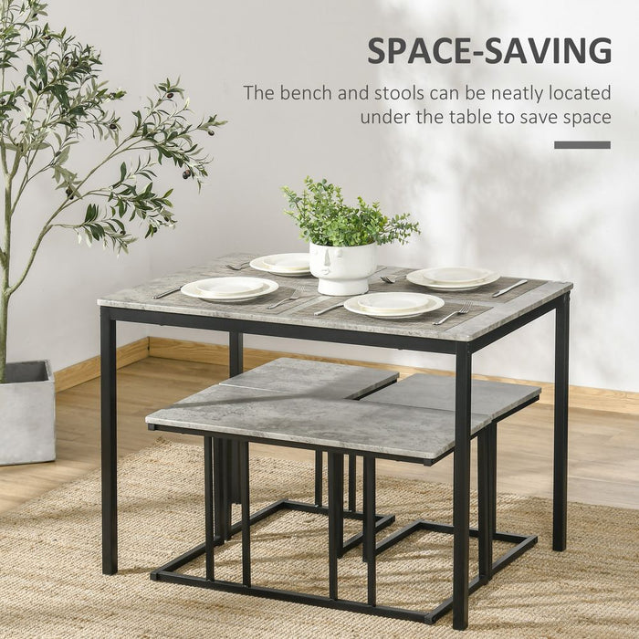 Minimalistic 4-Person Dining Set, Concrete Grey, Strong & Sleek