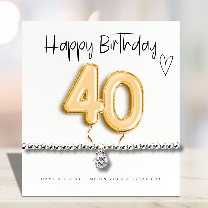 40th Birthday Gold Balloons - Bracelet & Message Card