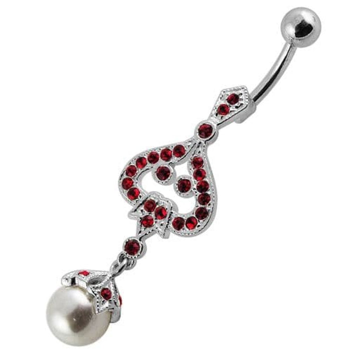 Silver Jeweled Fancy pearl Dangling With Curved SS Bar Navel Belly Ring