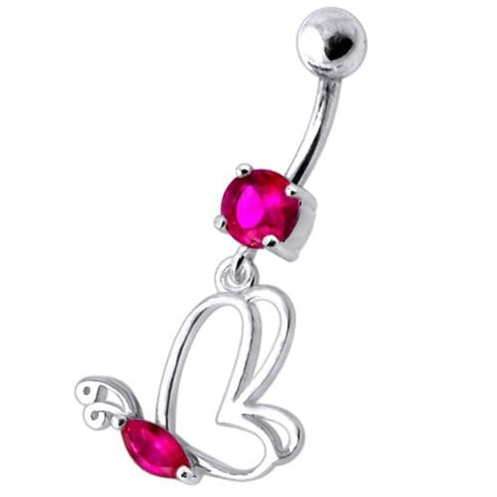 Silver Jeweled Butterfly Dangling With SS Banana bar Navel Body Jewelry Ring