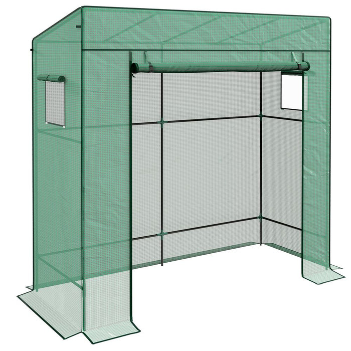 Outsunny Walk-in Garden Green House with Large Roll-up Door and 2 Mesh Windows