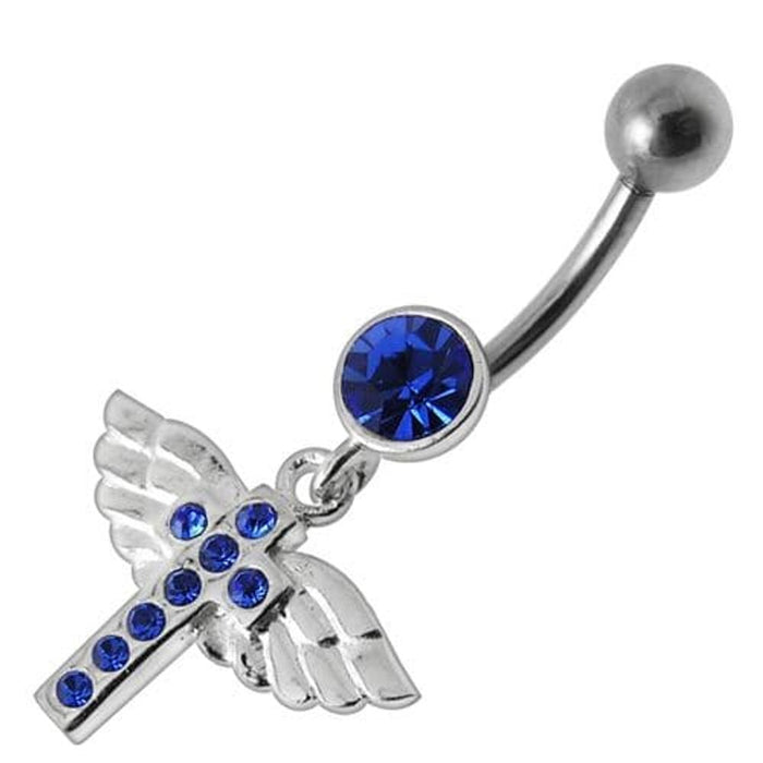 Jeweled Flying Cross Dangling Belly Ring