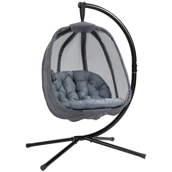 Folding Hanging Egg Chair w/ Cushion & Stand - Grey