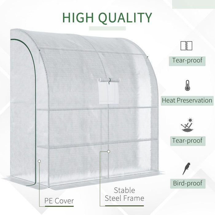 Walk-In Leanto Greenhouse Windows Doors 2 Tiers 4 Shelves 200x100x213cm White