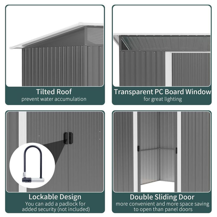 Premium Quality Outsunny Garden Shed - Tool Organizer w/ Double Sliding Door - Durable & Spacious Outdoor Storage - Grey