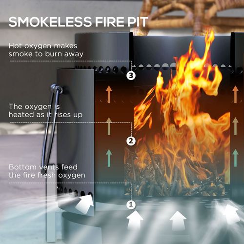 Outsunny 37cm Smokeless Wood Burning Firepit Metal Fire Pit, Black