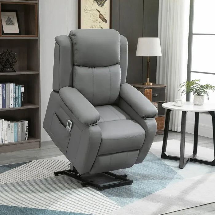 Electric Power Lift Recliner Chair with Massage Vibration Side Pocket, Grey