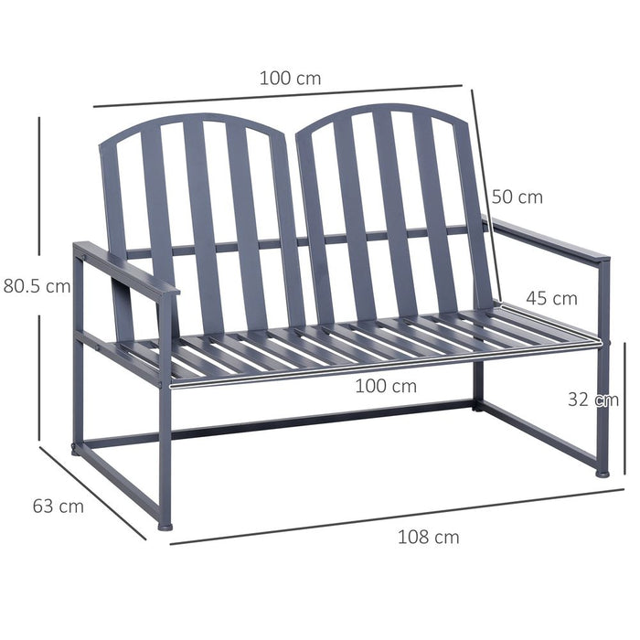 Durable 2 Seat Steel Patio Bench - Stylish Design for Backyard, Porch - Garden Furniture by Outsunny