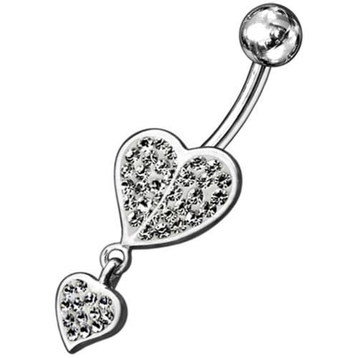 Fancy Loop Heart Silver Dangling Belly Ring With SS Banana Bar