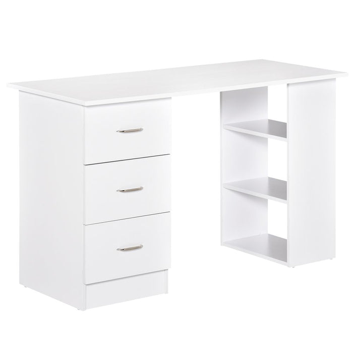 120cm Computer Desk PC Table Workstation - 3 Shelf & Drawers - White