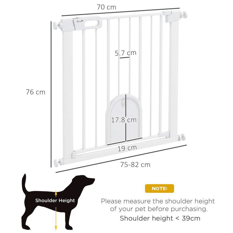 PawHut Pet Safety Gate: Pressure Fit Stair w/ Small Door - Double Locking - High Quality & Secure