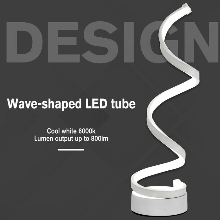 Modern Wave-Shaped LED Table Lamp  Round Metal Base 6000K, White HOMCOM