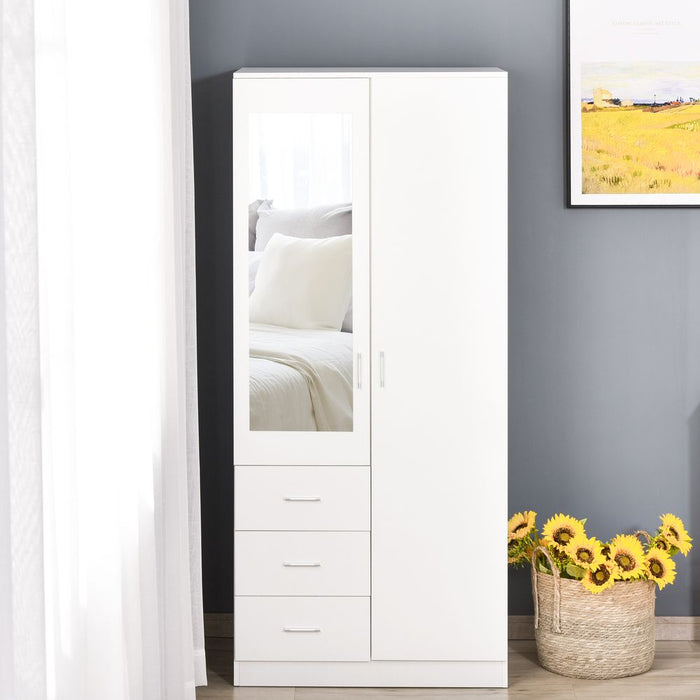 2-Door Wardrobe w/ Adjustable Shelf 3 Drawers for Bedroom, 180cm, White