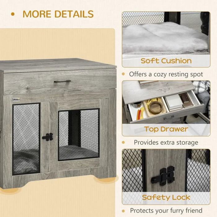 Double-Door Dog Kennel Furniture Pet Crate, for Medium Dogs, Indoor Use - Grey