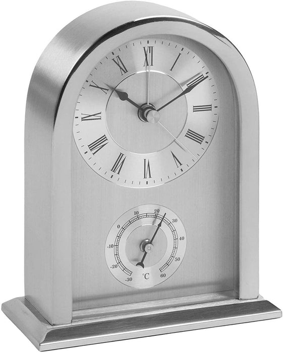 Wm.Widdop Arched Silver Aluminium Mantel Clock | Roman Dial | Beep Alarm