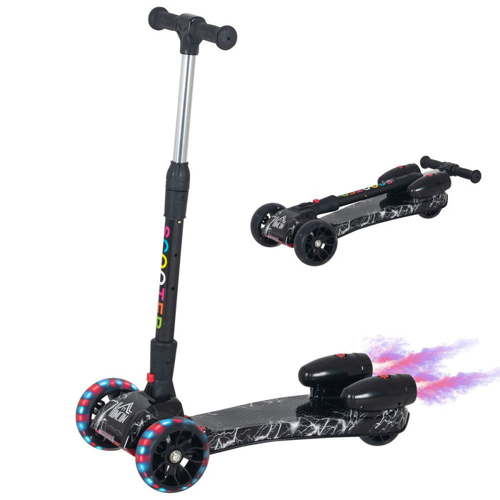 HOMCOM Kid's 3-Wheel Scooter - Light Music Water Spray - Rechargeable - Ages 3-8