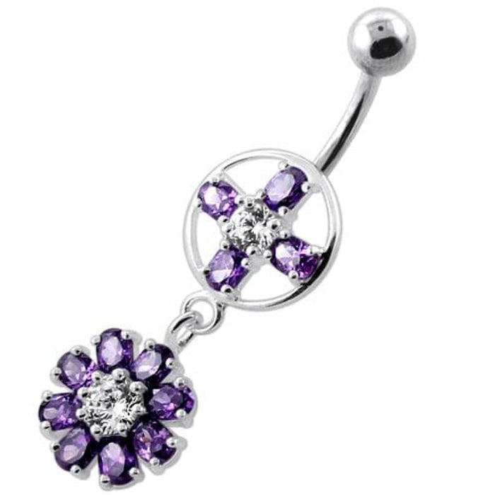 Jeweled Flower Hanging Navel Belly Bar