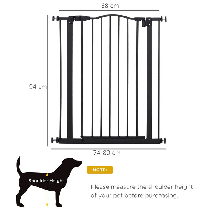 Adjustable Metal Pet Gate Safety Barrier w/ Auto-Close Door - Black