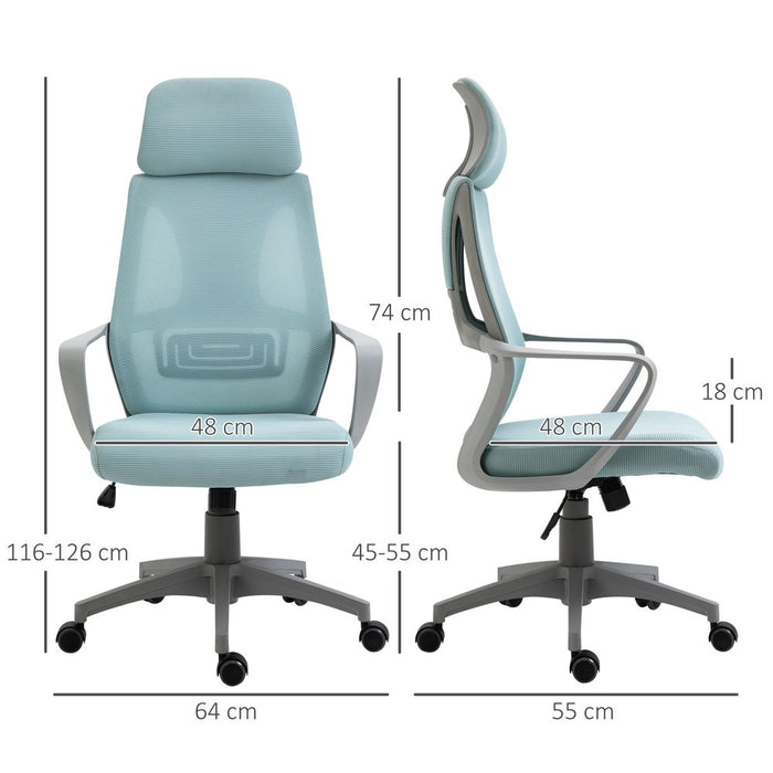 Vinsetto Ergonomic Office Chair, High Back Computer Chair, Mesh Desk Chair with Lumbar Support, Headrest, Wheel, Adjustable Height, Blue