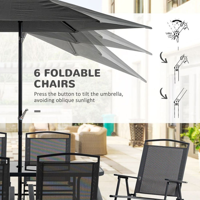 Premium 8-Piece Garden Dining Set: Patio Table, Chairs & Parasol - Sleek Black Design